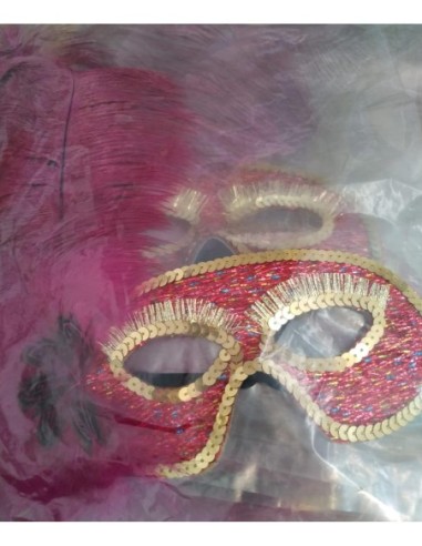 Maschera Piuma Lunga Fucsia Rosso